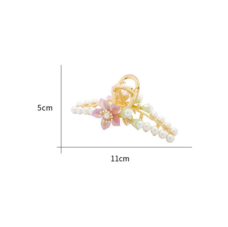 Pink Flower Pearl Hair Claw Clip For Women Girls Korean Fashion Large Metal Hairgrips Ponytail Holder Party Headwear Accessories