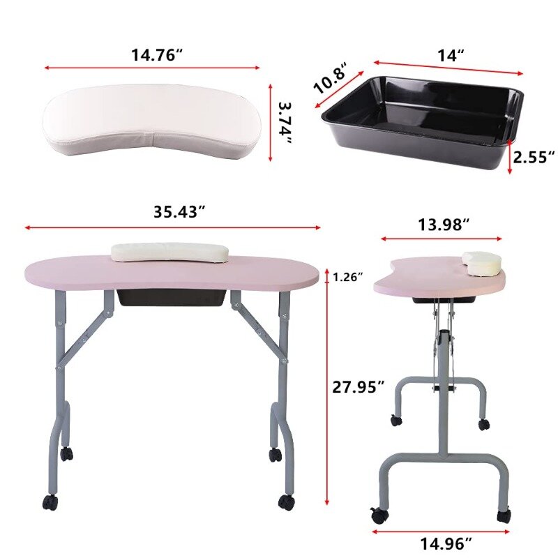 Mesa de manicure portátil com gaveta grande, mesa dobrável, Nail Tech Table