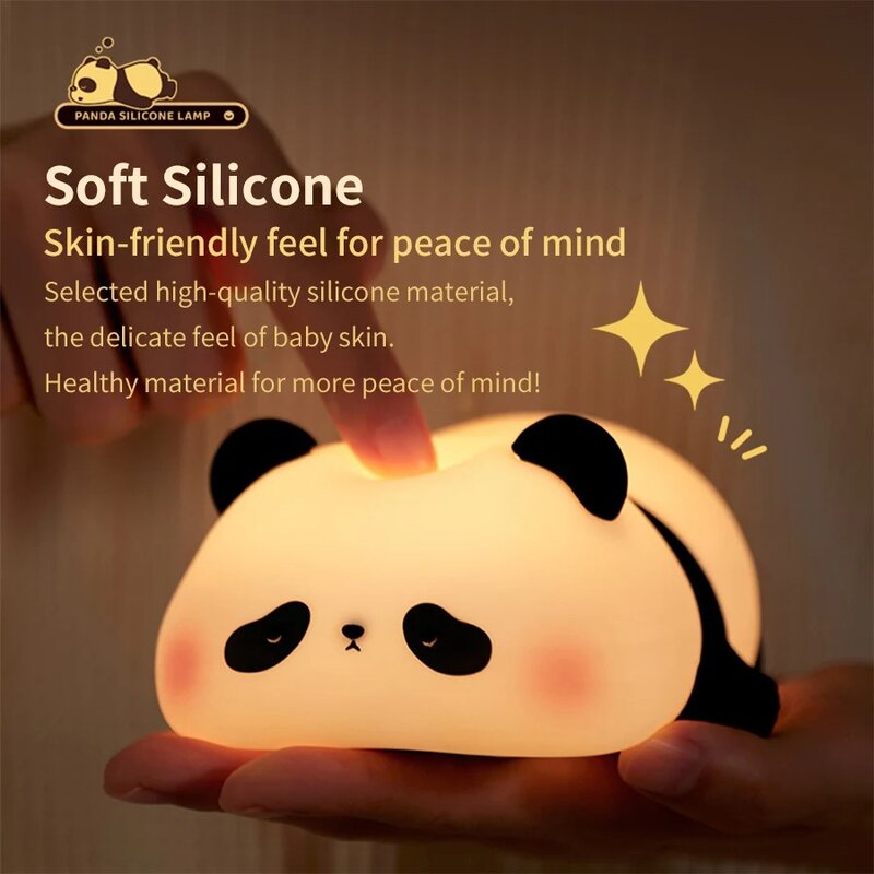 Cute Panda Silicone LED Night Light, Touch Sensor, Recarregável, Escurecimento da lâmpada, Decoração de cabeceira, Kids Night Light, Birthday Gift