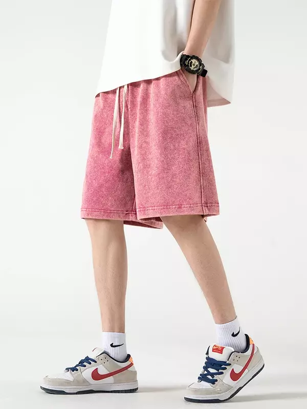 2024 neue Distressed Summer Shorts Männer 320g schwere Baumwolle Kordel zug Harajuku lose Sweat shorts männliche lässige kurze Hose Streetwear