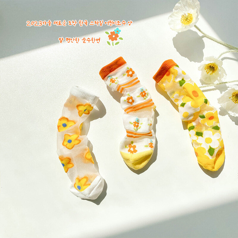 2024 Summer Socks Girls Mesh Socks Flower Pattern Children's Cotton Socks For 1-12 Year-old Kids
