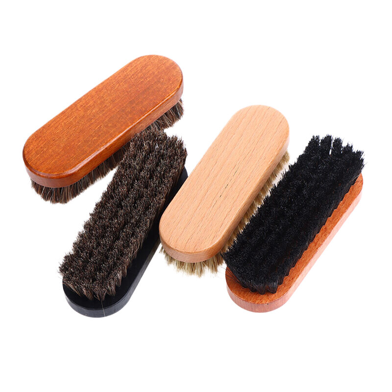 Cepillo de pulido y limpieza de detalles del mango, cepillo de madera de pelo de caballo, cuidado y limpieza de zapatos de cuero