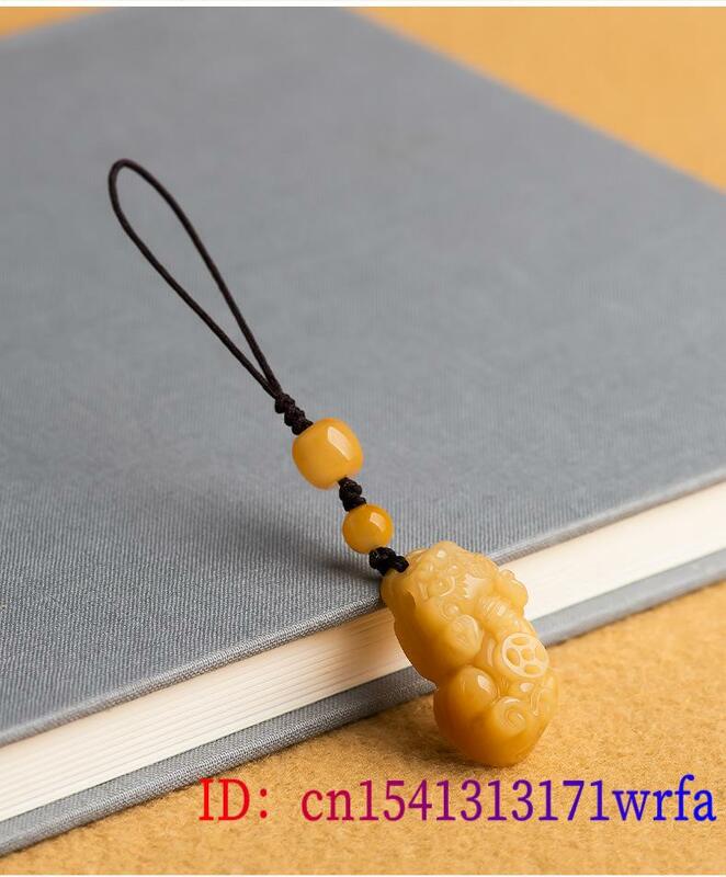 Yellow Natural Jade Pixiu portachiavi Strap Luxury Phone Charm regali carini per donna uomo Designer Real Jewelry Bag Charm