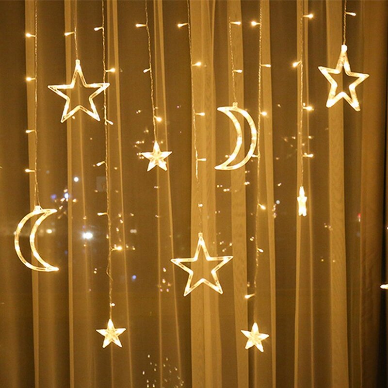 Cadena de luces LED para decoración interior, pentagrama, estrella, cortina de luces, Hada, boda, cumpleaños, Navidad, iluminación, enchufe europeo