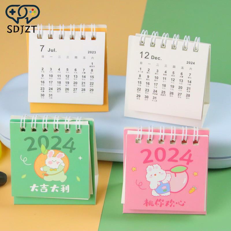 Kalender 2024 halus kartun lucu meja menyegarkan Mini Desktop catatan koil kalender meja kantor dekorasi perlengkapan sekolah