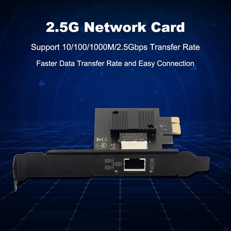 Intel PCIE para adaptador de rede RJ45, controlador LAN para desktop, PC, 2.5G Gigabit Ethernet, 100 Mbps, 1000 Mbps, 2500Mbps, I226-V, Conjunto Fácil