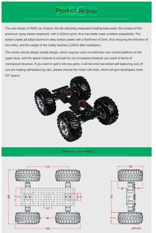 Chasis de rueda todoterreno para Arduino, Kit de bricolaje, Robot programable, coche, tanque RC, chasis grande, Motor de CC de 12V, 5kg de carga, 4WD