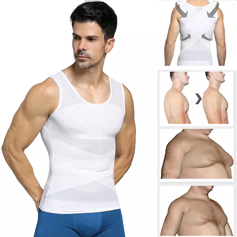 Chest Compression Vest Men Gynecomastia Body Shaper Sleeveless Posture Corrector Slimming Waist Control Tummy Trimmer Mesh Tops
