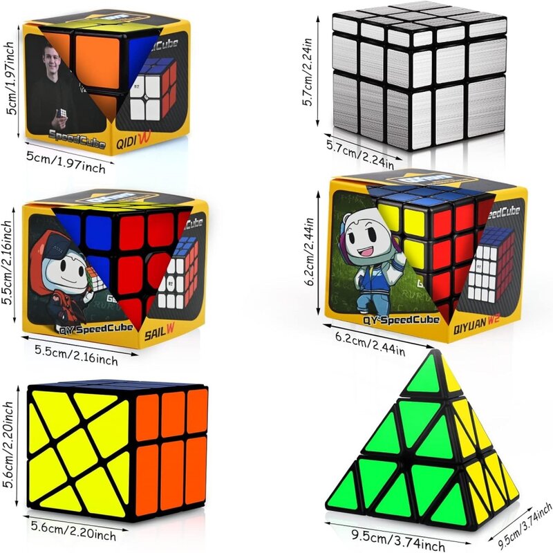 Qiyi-مجموعة من المكعب السحري 2 × 2 ، 3 × 3 ، 4 × 4 ، pyraminx ، مثلث ، fenghuolun ، مرآة ، لغز تعليمي للأطفال ، 6 عبوات
