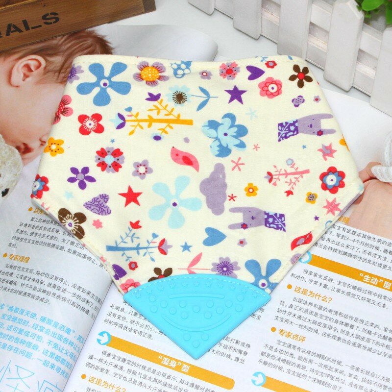 Waterproof Baby Bandana Bibs with Teething Toys 100% Soft Cotton Bibs Super Absorbent Drool Bib with Teether for Boys & Girls
