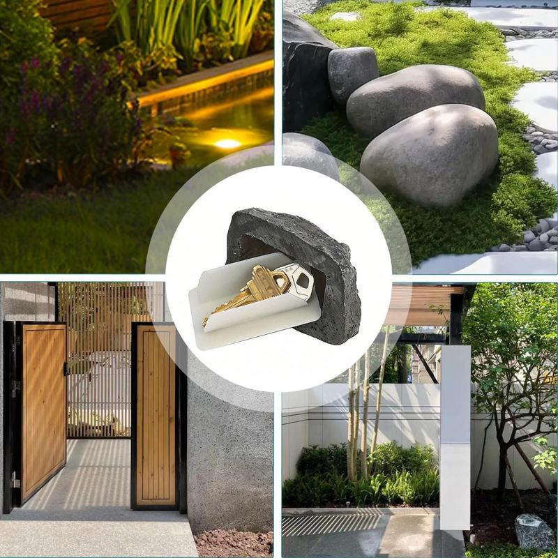 ストーンシークレットコンパートメントデザインのキーホルダー、ロックハイダー、耐候性、安全なバージョンの金庫、装飾的な庭の装飾品