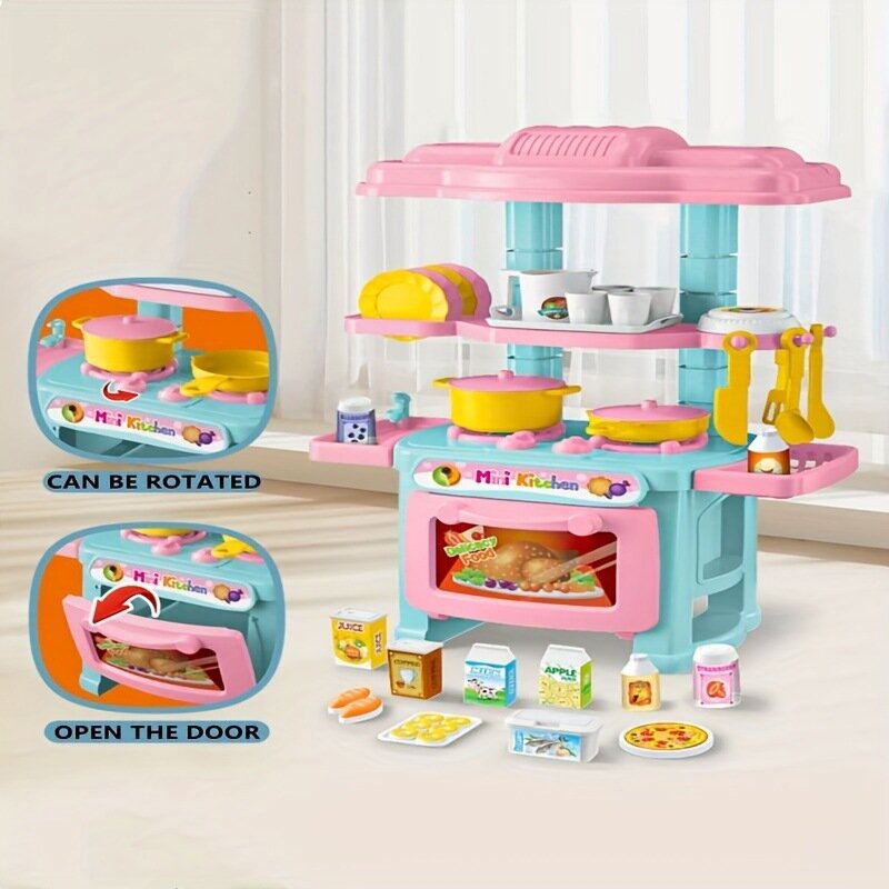 Kitchen Playset Toys, 2 Color Random Play Food Set Accessories Play Sink & Oven, Toddler Kitchen Mini Cutting for Boys and Girls