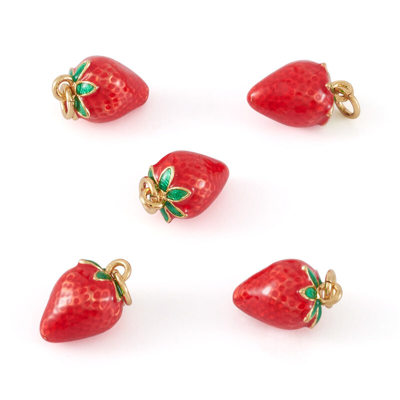 5pcs Fruit Brass Enamel Charms Strawberry Durian Mango Mulberry Cute Pendants For Earrings Necklace DIY Jewelry Making Findings