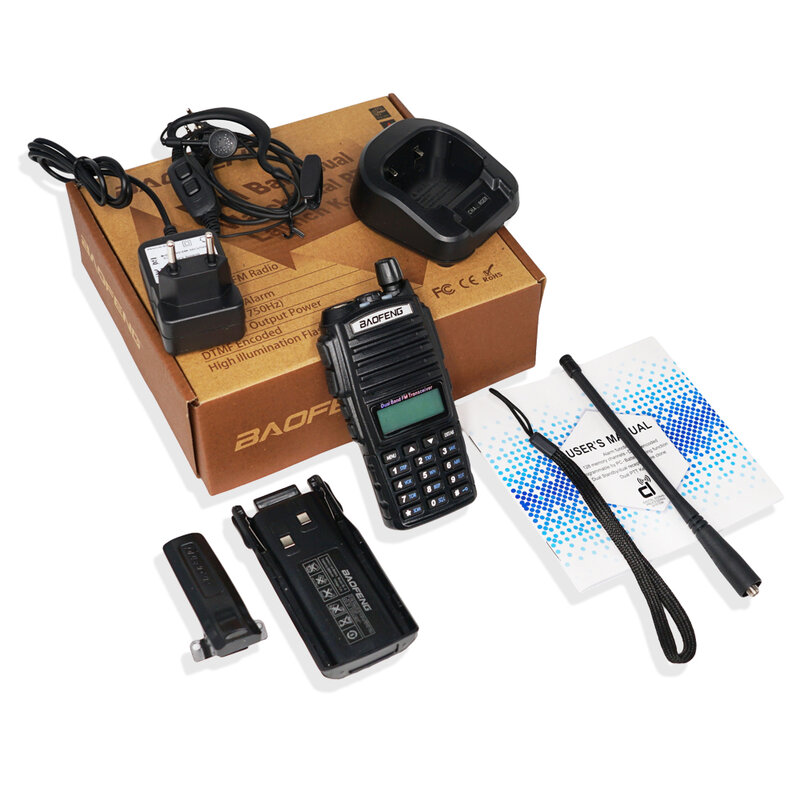 Baofeng-walkie talkie 2 peças, rádio bidirecional portátil, 8w, alta potência, banda dupla, hf, fm, transceptor + na771, 10km