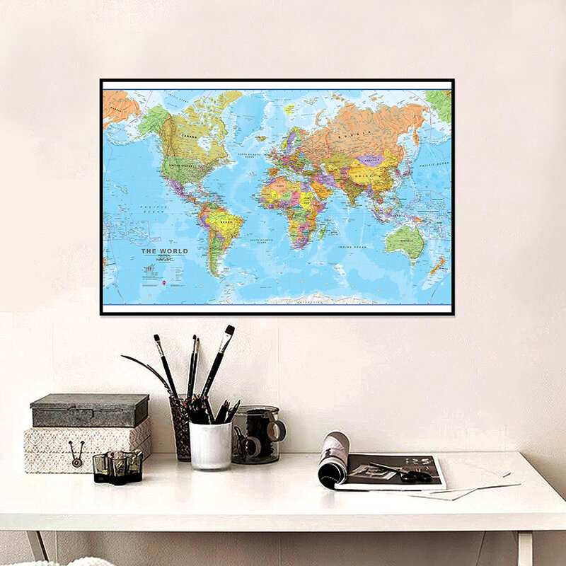 Pintura sobre lienzo con mapa del mundo religioso, Póster Artístico de pared moderno, material escolar, decoración del hogar para sala de estar, 60x40cm