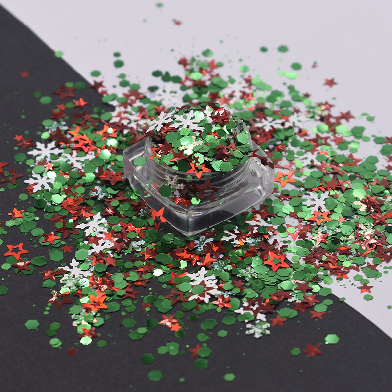 20 G/zak Kerst Nail Art Glitter 3D Laser Kleurrijke Mulit-Vorm Pailletten Diy Mix Hexagon Vorm Vlokken Manicure Decoraties