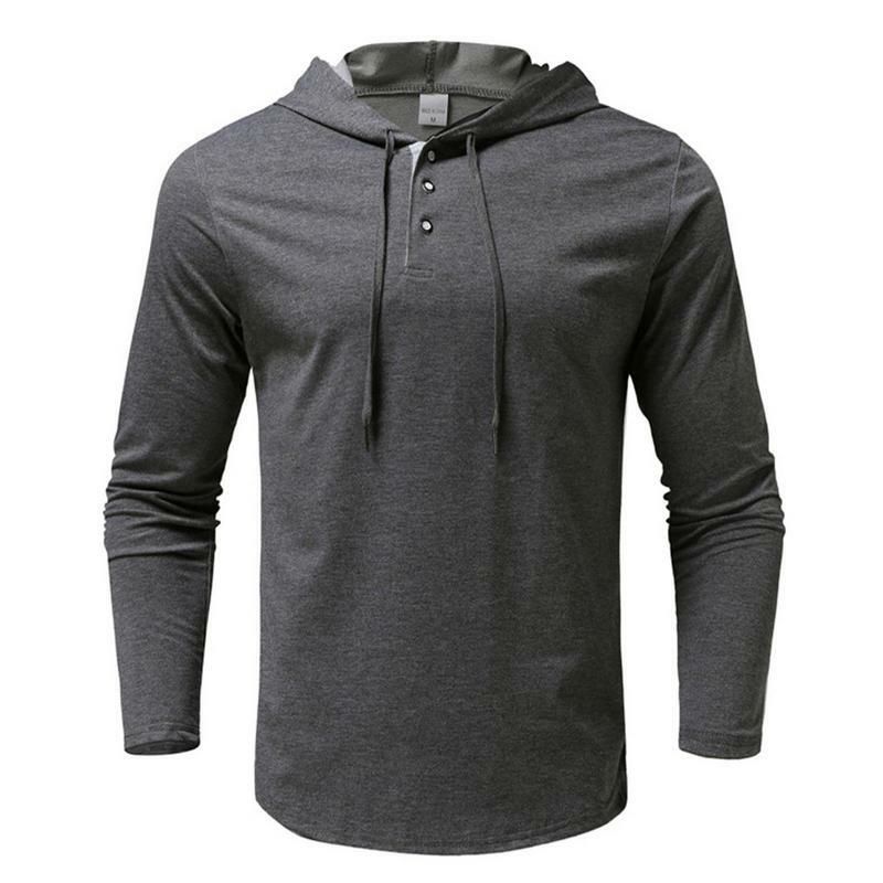 Hooded Shirts For Men Solid Hooded Long Sleeve Top Active Casual Drawstring Hoodie Shirt With Button Front Placket For Sports