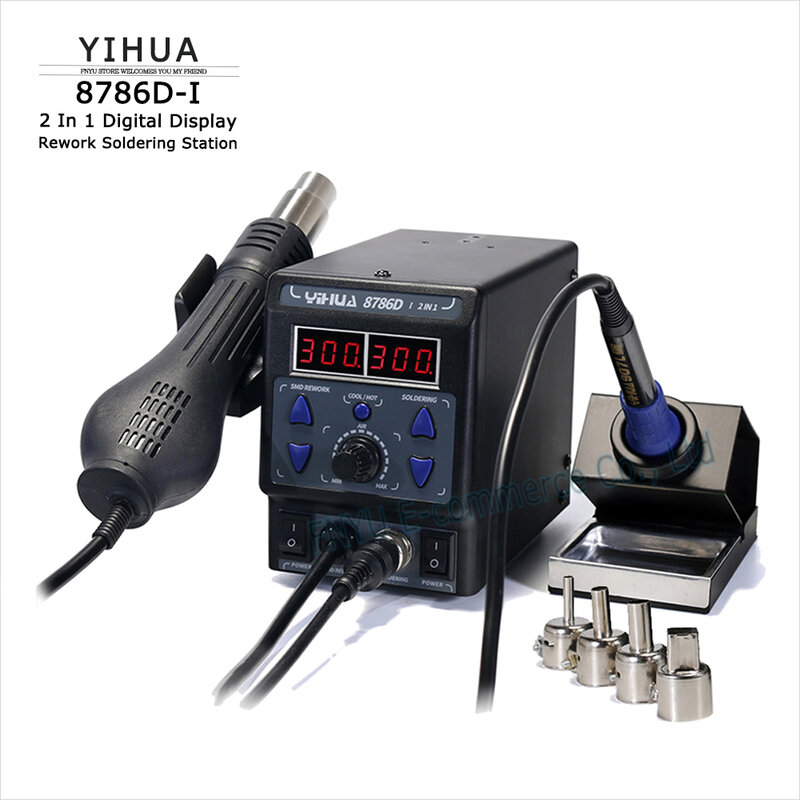 2 في 1 شاشة رقمية إعادة العمل لحام محطة YIHUA 8786D-I بغا آلة لحام الدائرة إصلاح الحرارة بندقية لديها الهواء الساخن والبارد