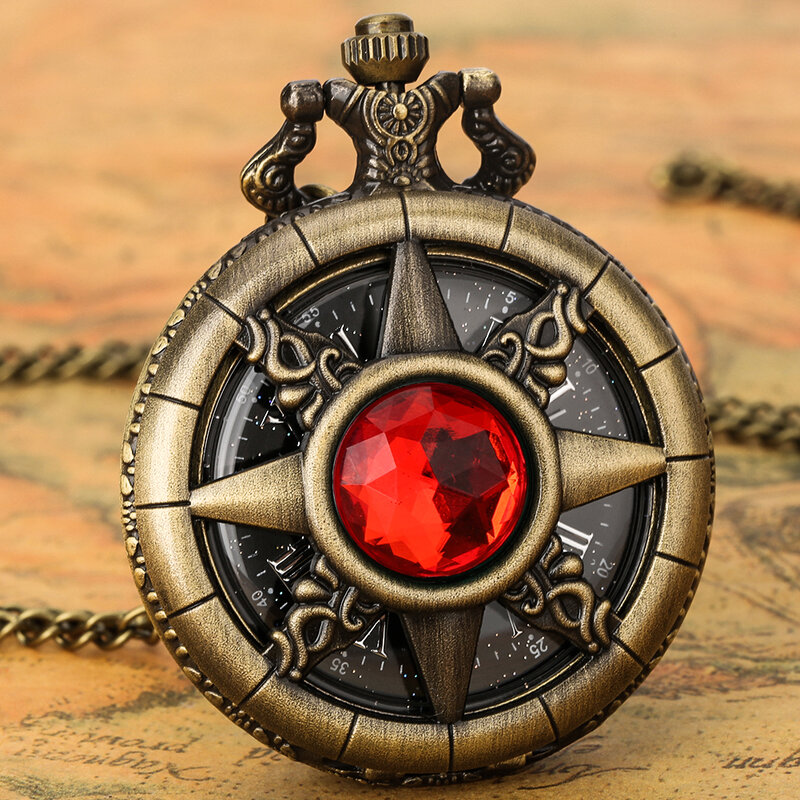 Hollow หางเสือหยกมรกตหินควอตซ์ Steampunk นาฬิกาจี้นาฬิกา Starry Sky โบราณของขวัญผู้ชายผู้หญิง