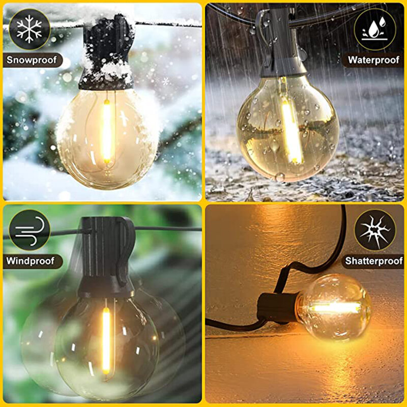 Guirxiété Lumineuse LED G40 à Intensité Variable, Ampoules Globe, Luminaire Décoratif d'Extérieur, Idéal pour une ix, une Rue, un Jardin ou un Camping