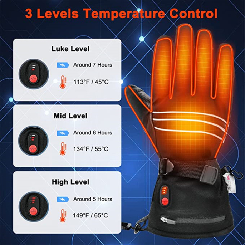 الشتاء التدفئة قفازات للرجل بطارية الحرارية اليد الأسود الرياضة التزلج التدفئة الكهربائية قفازات الشاشة تعديل درجة الحرارة