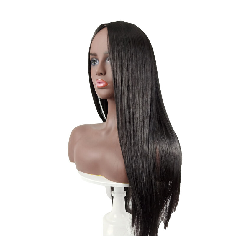Perruques noires naturelles en fibre synthétique pour femmes et filles, cheveux longs et raides, mode populaire, fouet avancé, nouveau, 26 po