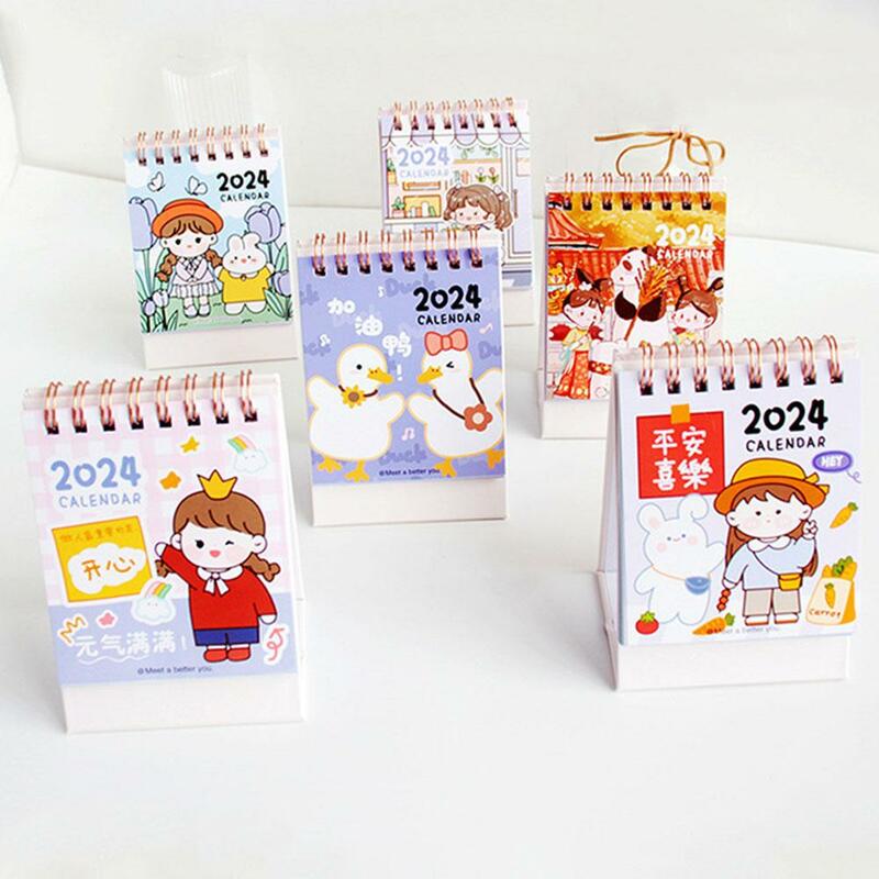 2024 niedliche kleine frische Schreibtisch kalender Desktop-Planer jährliche Notizblock Veranstalter koreanische Bürobedarf Briefpapier Kalender ag a8i2