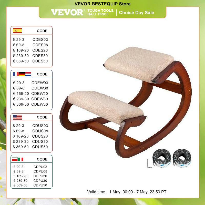 VEVOR Ergonomischer Kniestuhl Hocker mit dickem Kissen Home Office Stuhl zur Verbesserung der Körperhaltung Schaukelnder Holzkniestuhl Computerstuhl