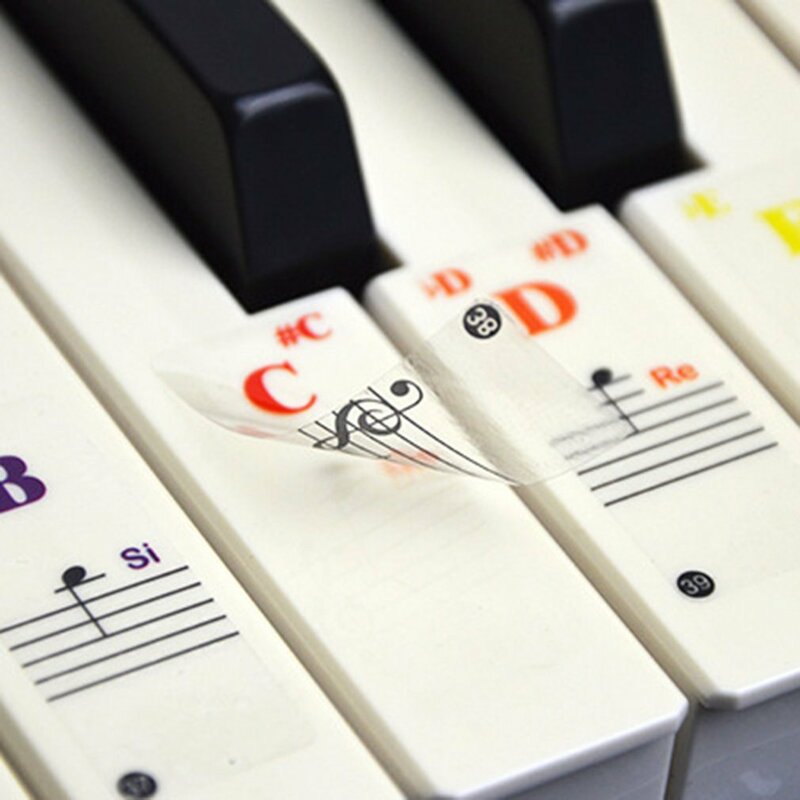 1 مجموعة لوحة مفاتيح البيانو ملصقات ملصقات من ملاحظات ستاف للإزالة 88-مفتاح الأفلام الموسيقى ملاحظة مجموعة كاملة الذاتي دراسة ملصقات ملونة