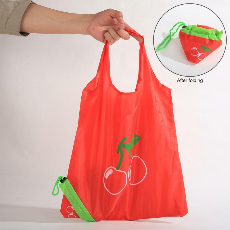 環境巾着付きの再利用可能なショッピングバッグ,果物の形,折りたたみ式布,大容量,ランニングバッグ,トートバッグ