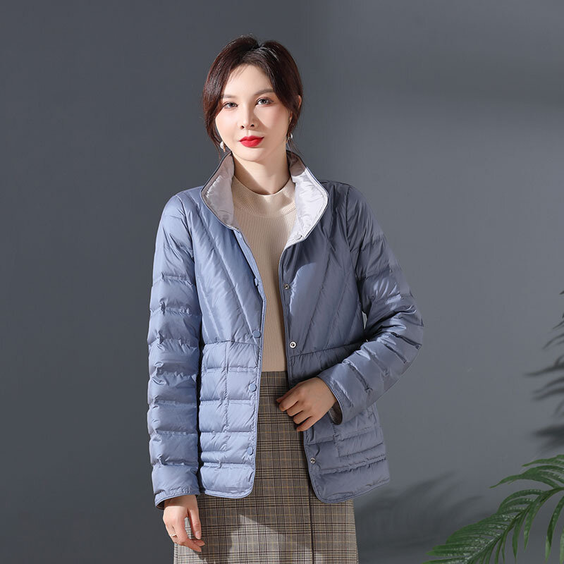 90% 화이트 덕 다운 여성 재킷, 초경량 양면 파카, 가을 및 겨울
