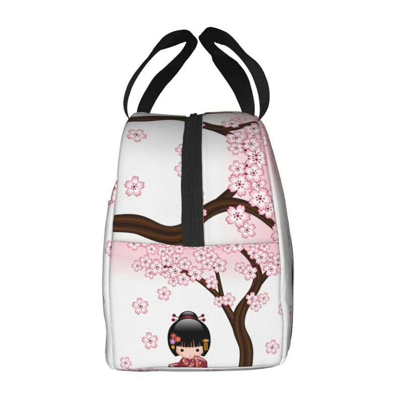 Cute Cartoon Japan Kimono Geisha Girl Lunch Bag Kokeshi Doll Cherry Blossoms Insulated Cooler Bags Lunch Box Food Bag 2023 New