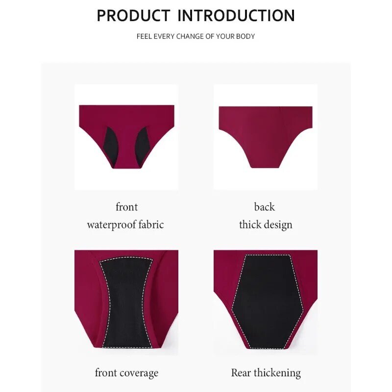 Celana dalam wanita seksi, celana dalam empat lapis, Multi warna, langsung menyerap, pakaian dalam menstruasi, katun organik kering, Anti bocor