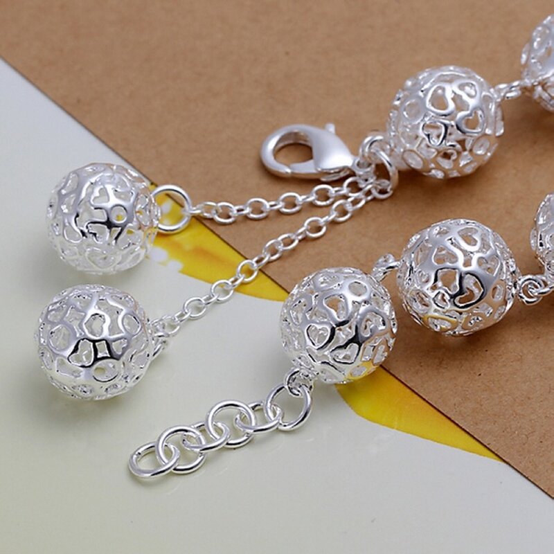 Mooie Mode Bruiloft 925 Stempel Zilveren Sieraden Vrouwen Charme Holle Grote Bal Armbanden Fabriek Prijs Gratis Verzending