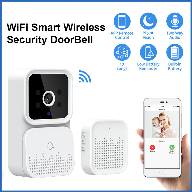 Domowy inteligentny bezprzewodowy dzwonek bezpieczeństwa WiFi z noktowizorem Sterowanie aplikacją Wideodomofon i głosową kamerą dzwonkową do mieszkania