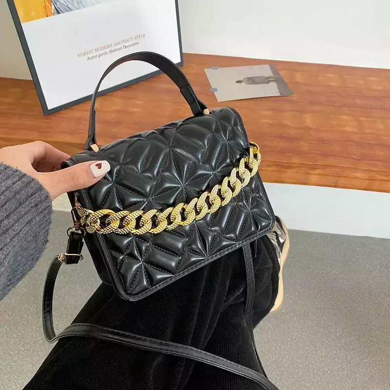 TOUB08 tas tangan desainer wanita, tas bahu kulit Pu kotak-kotak dengan dompet koin