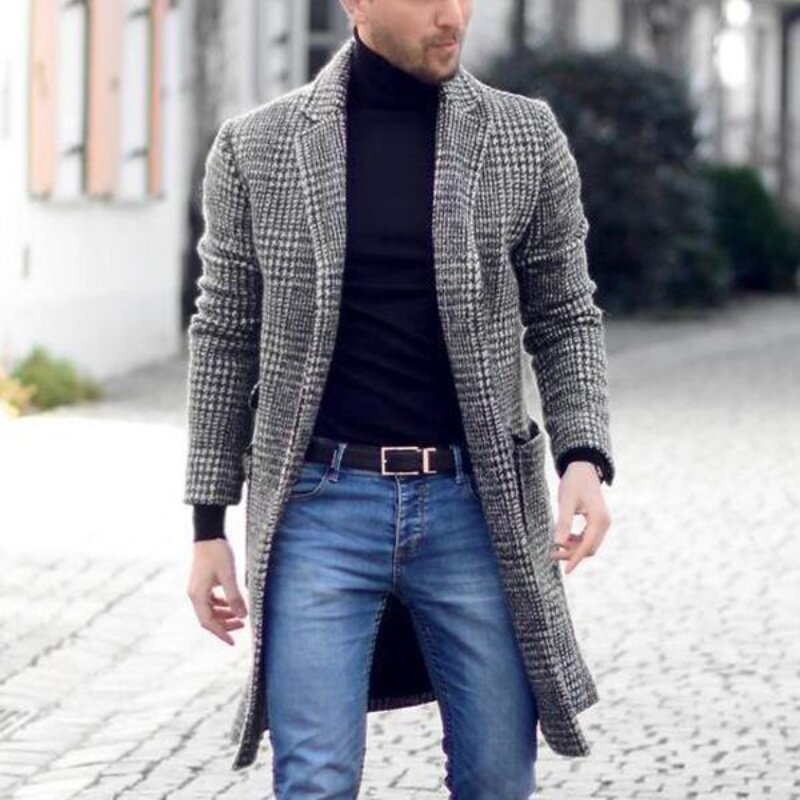 Casual Coats with Striped Jacket Turndown Collar Top Wool Coats And Long Sleeve y2k clothes Men's Clothing  For Winter