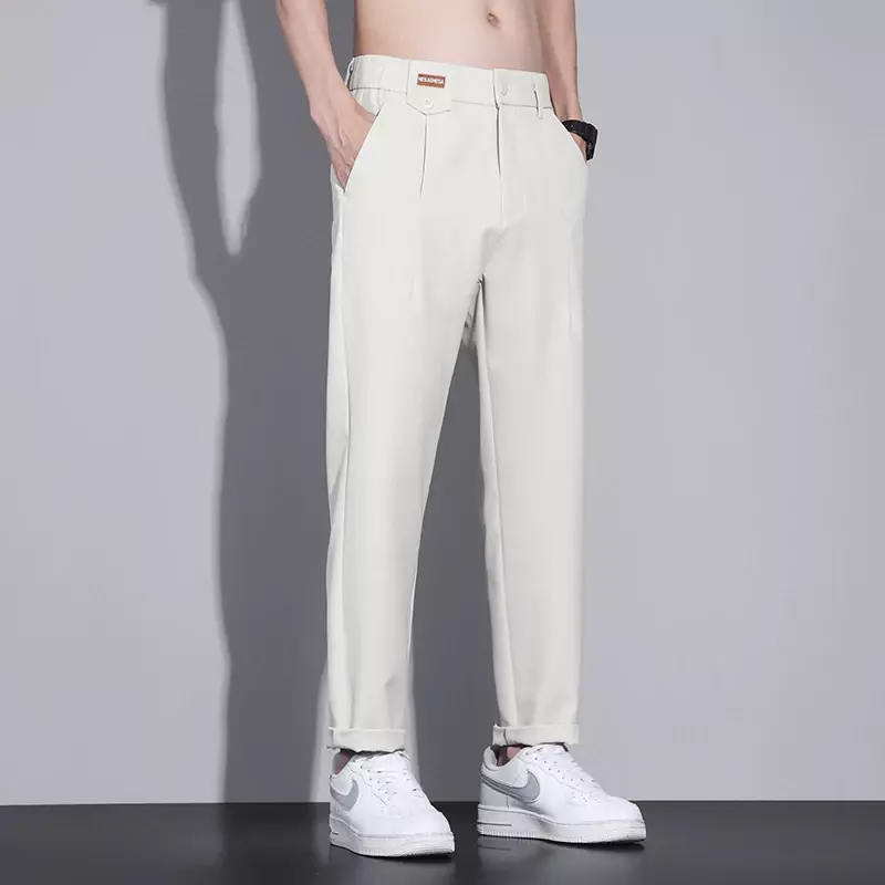 Nowe letnie spodnie męskie swobodne spodnie solidne spodnie biznesowe proste ołówkowe spodnie Streetwear wygodna tkanina gorąca sprzedaż