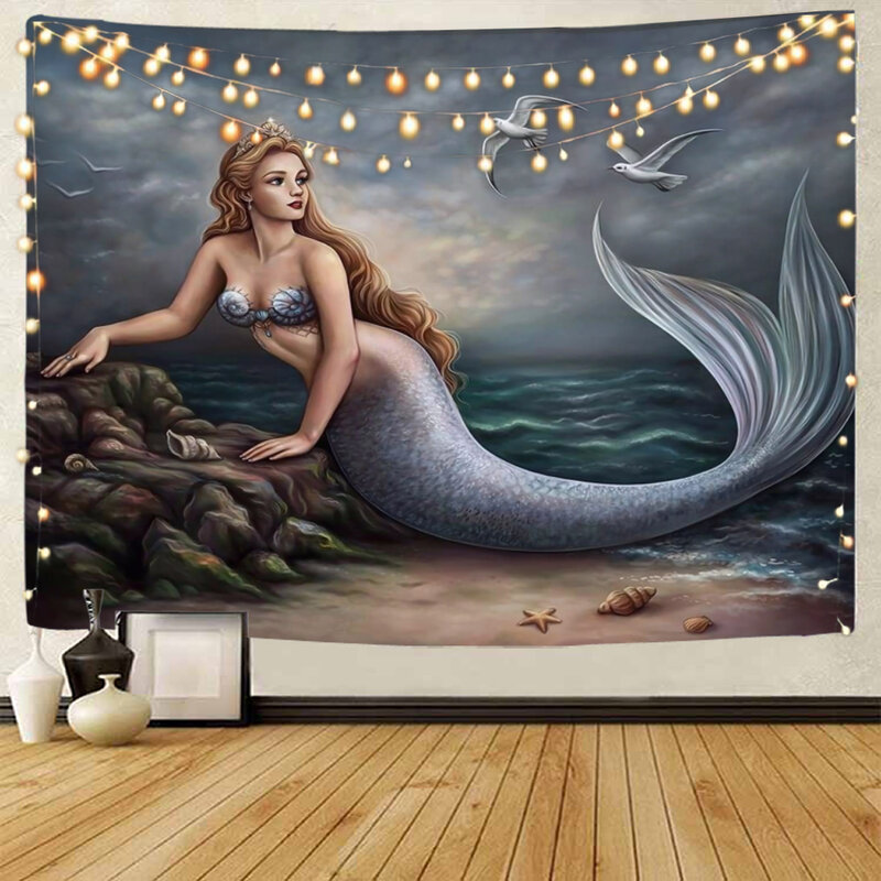 Tapisserie de décoration de fond d'art de sirène, peinture de natation charmante