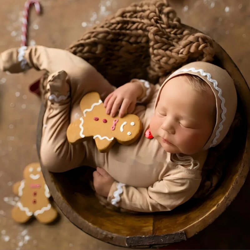 Neugeborene Fotografie props neugeborene Fotografie Weihnachts outfit Set Lebkuchen mann Fuß Stram pler