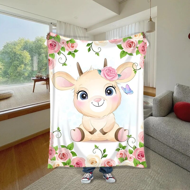 Animal flannel blanket, suitable for children, women, and adults, super soft, comfortable, pink, watercolor, Sherpa