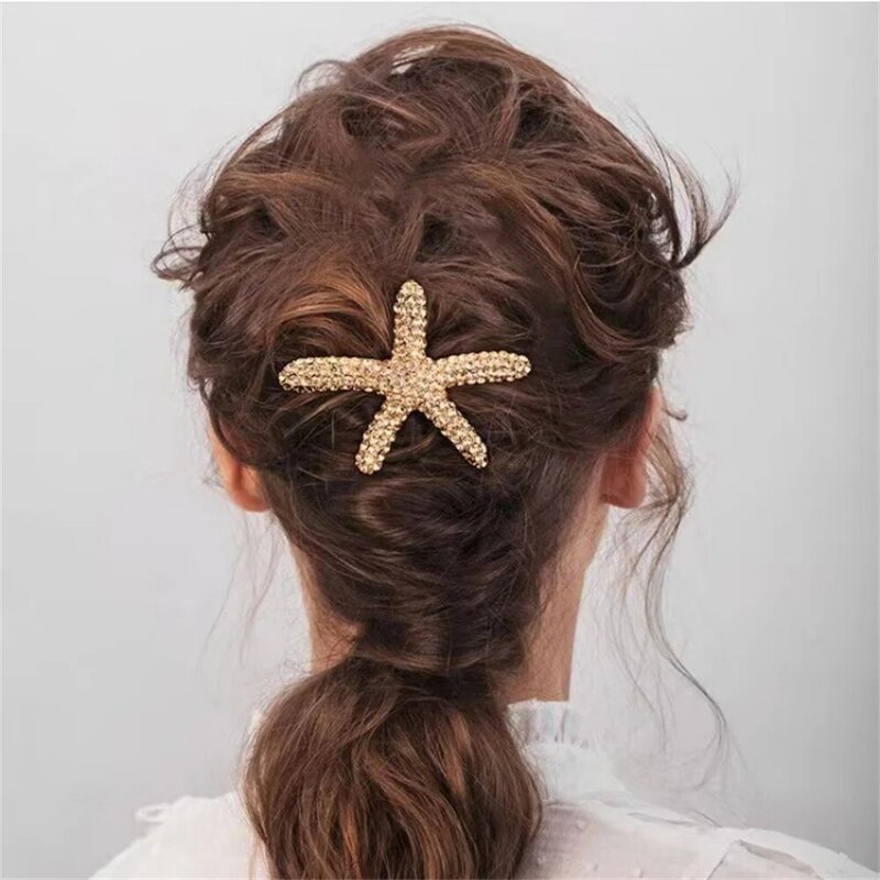 Women Elegant Starfish Hair Clips Beach Bridal Handmade Sea Shell Hairpin Girls Bangs Clip Headwear Wedding Headwear Accessories
