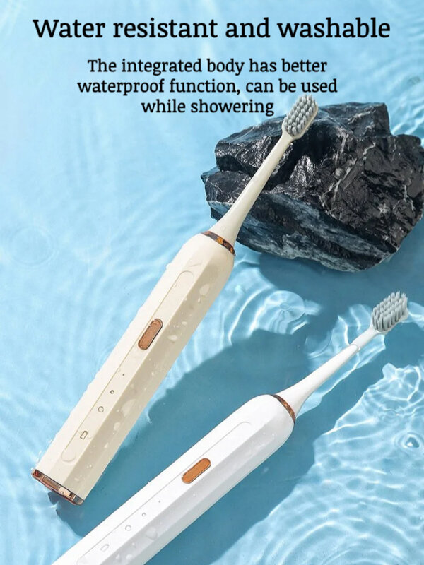 فرشاة أسنان كهربائية ذكية مقاومة للماء ، قابلة لإعادة الشحن USB ، شعيرات ناعمة ، زوجين