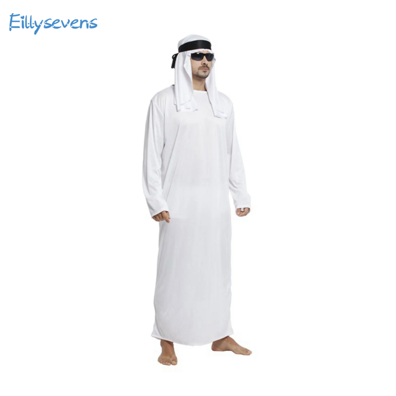 Męska szata bliskowschodnia Emirati klasyczna biała szlafrok muzułmańska z chustką Saudi Arab okrągły dekolt z długimi rękawami islamski Kaftan