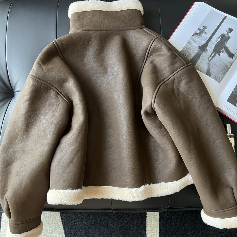 Abrigo de lana de cordero, abrigo holgado de moda informal, novedad de otoño, 2024, 1104