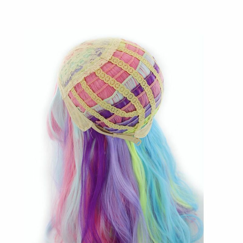 Wig Anime warna highlight rambut palsu bergelombang keriting panjang Medium rambut palsu sintetis pesta Cosplay