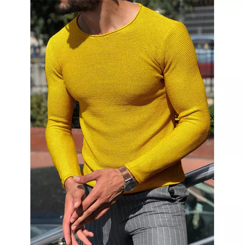 Mens Casual o-collo solido maglione primavera moda Pullover lavorato a maglia top per gli uomini 2023 nuova camicia a maniche lunghe Streetwear
