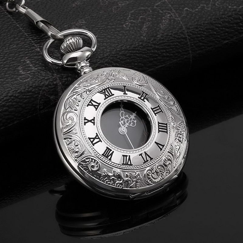 Shi Ying pocket watch retro flip pendant Roman word watch male nostalgic gift couple watch old man hanging watch.