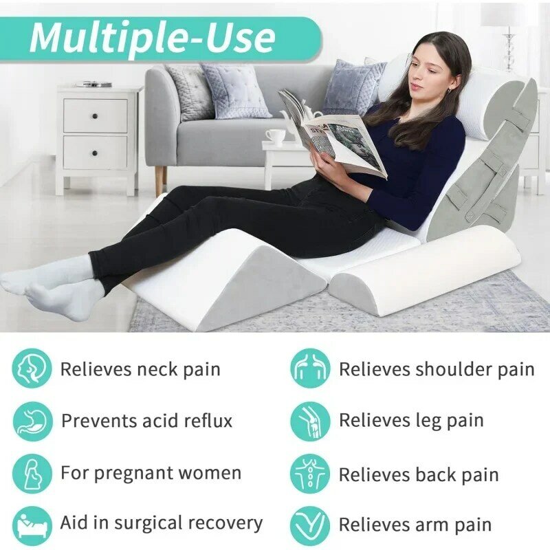 6 PCS Bed Wedge Pillow for Sleeping, Adjustable Set Back, Neck, Leg Support, Acid Reflux, Gerd, Anti Snoring wi