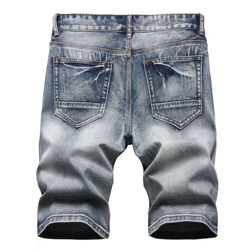 Pantalones cortos de cinco centavos rasgados para hombre, jeans delgados de moda nostálgica, pantalones de longitud media, hipster de High street, Verano